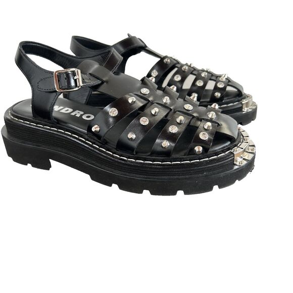 Sandro Shoes - Sandro Olys Studded Leather Caged Fisherman Sandals Black Rhinestone Sz 39/US8.5